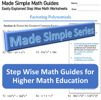 Preview of Made Simple Math Factoring Polynomials Section A