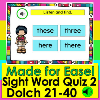 Preview of Made for Easel Self-Checking Sight Word Assessment 2 for PrePrimer Words 21-40