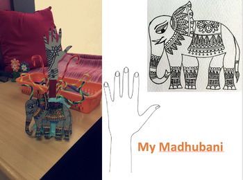 Preview of Madhubani Inspired Elephant & Henna Hand - Fun 3D Art Project (PPTt + Printable)