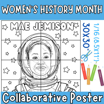 Preview of Mae Jemison  Collaborative Coloring Poster Activities, Women's History Month