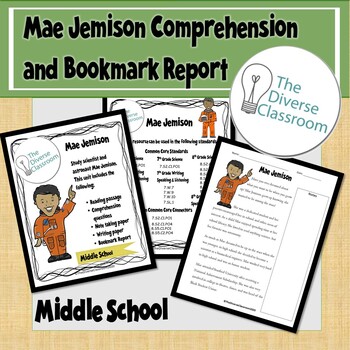 Preview of Mae Jemison Comprehension Passage and Research Bookmark Report