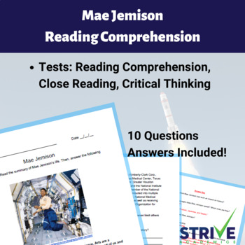 Preview of Mae Jemison Reading Comprehension and Black History Worksheet
