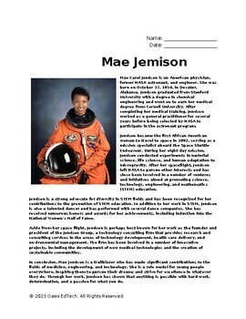 Preview of Mae Jemison Worksheet