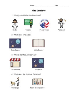 Preview of Mae Jemison Worksheet (for use with slideshow)
