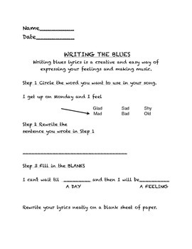 Preview of MaestroLeopold's Blues Lyric Songwriting Worksheet