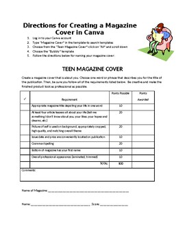 Preview of Magazine Cover Project-with rubric