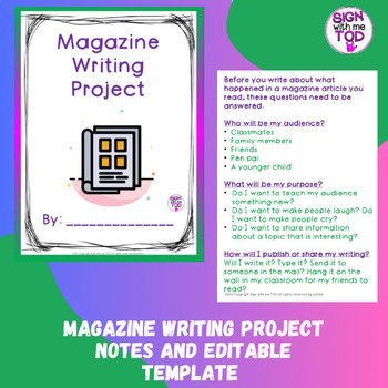 Preview of Magazine Writing Project Tips and Editable Template