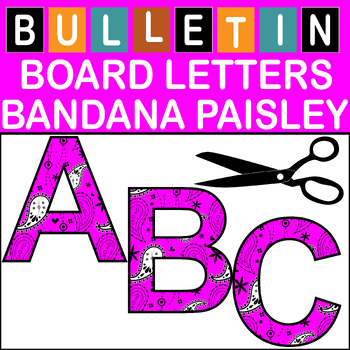 Preview of Magenta Bandana Paisley Bulletin Board Letters Classroom Decor (A-Z a-z 0-9)