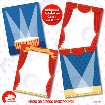 Preview of Magic Clipart, Magic show scenery, Circus background, Circus paper, AMB-1269