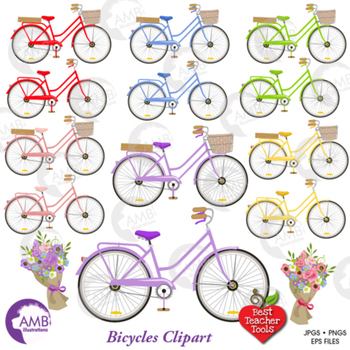 Preview of Bicycle clipart, Bicycle and Flowers, Shabby chic clipart, AMB-1351