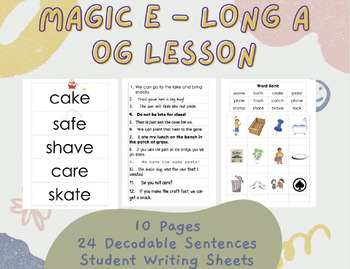 Preview of Magic E - CVCe - Long A Sound - Words and Sentences to Read - Orton Gillingham