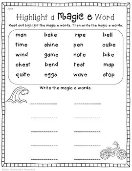 magic e long vowel cvce phonicsword work printables tpt