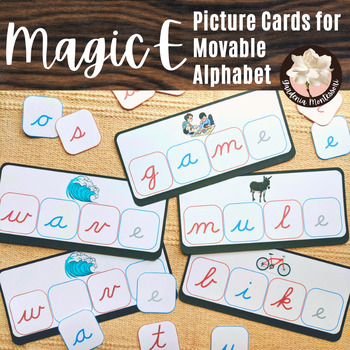 Preview of Magic E Montessori Black Cursive Movable Alphabet Phoneme Segmentation Word List