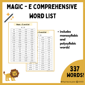 Preview of Magic - E Phonics Reading and Spelling List (Orton- Gillingham)