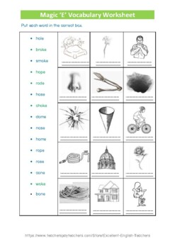 Magic E For Words With O Matching Worksheet By Excellent English Teachers
