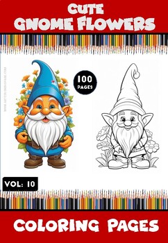 Preview of Magic Gnome Flowers Coloring Vol 10 Instant Download (100 pages)