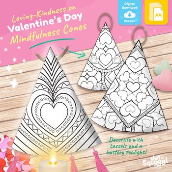 Preview of Magic Mindfulness Cone Template - Cutting Colouring Activity - Valentine's Day