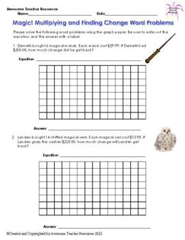 Preview of Magic! Multiplying and Finding Change Word Problems Worksheet