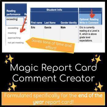 Preview of Magic Report Card Comment Creator | Multiple Subject | End of Year 