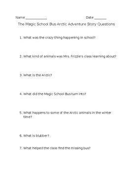 Preview of Magic School Bus Artic Adventure Comprehension Questions
