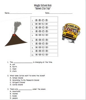 Preview of Magic School Bus "Blows Its Top" Quiz - Volcanoes / Geology 