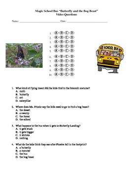 Preview of Magic School Bus "Butterfly and the Bog Beast" Video Quiz 