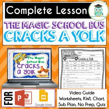 Preview of Magic School Bus CRACKS A YOLK Video Guide, Sub Plan, Worksheets EGGS