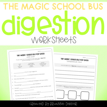Preview of Magic School Bus For Lunch - Digestion Worksheets
