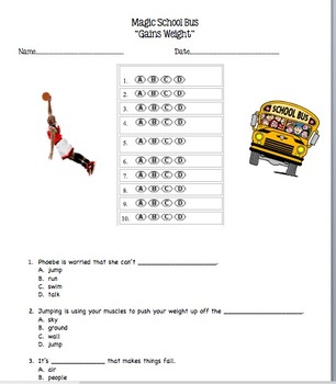 Preview of Magic School Bus "Gains Weight" Quiz (gravity, force)