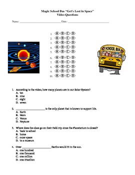 Preview of Magic School Bus "Get's Lost in Space" Quiz - (solar system)