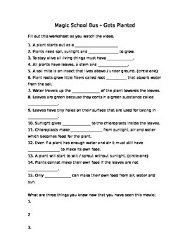 Preview of Magic School Bus - Gets Planted (photosynthesis) worksheet