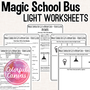Preview of Magic School Bus Gets a Bright Idea | Light Worksheet Video Guide