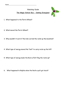 Preview of Magic School Bus "Getting Energized" Listening Guide -water wind solar energy