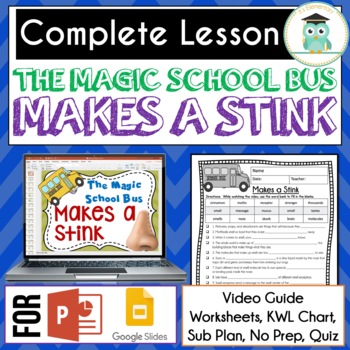 Preview of Magic School Bus MAKES A STINK Video Guide, Sub Plan, Worksheets SMELL