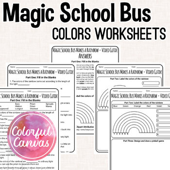 Preview of Magic School Bus Makes a Rainbow | Colors Worksheet Video Guide