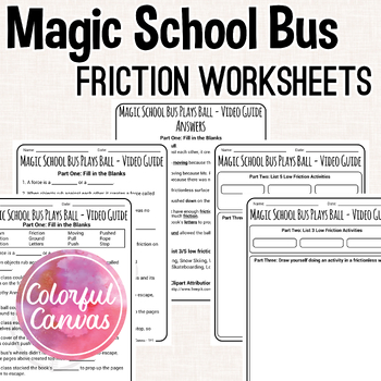 Preview of Magic School Bus Plays Ball | Friction Worksheet Video Guide