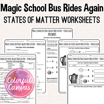 Preview of Magic School Bus Rides Again 3 in 1 | States of Matter Worksheet Video Guide