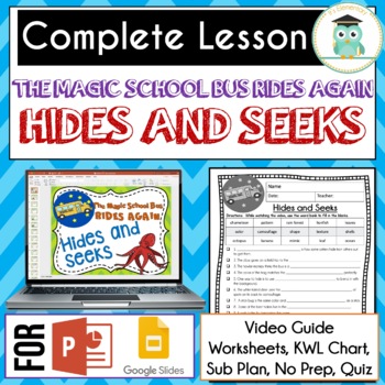 Preview of Magic School Bus Rides Again HIDES AND SEEKS Video Guide, Worksheets CAMOUFLAGE