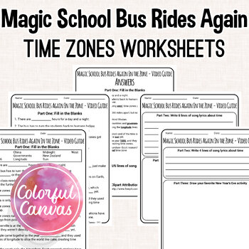 Preview of Magic School Bus Rides Again In the Zone | Time Zones Worksheet Video Guide