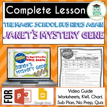 Preview of Magic School Bus Rides Again JANETS MYSTERY GENE Video Guide, Worksheets, Lesson