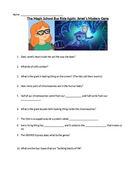 Preview of Magic School Bus Rides Again: Janet's Mystery Gene Worksheet & Answer Key