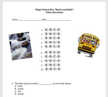 Preview of Magic School Bus "Rocks and Rolls" Video Questions (weathering, erosion)