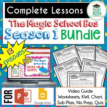 Preview of SEASON 1 BUNDLE Magic School Bus Video Guides, Sub Plans, Worksheets, Lessons