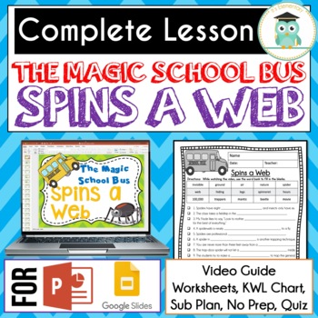 Preview of Magic School Bus SPINS A WEB Video Guide, Sub Plan, Worksheets SPIDERS