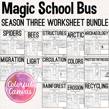 Preview of Magic School Bus Season 3 Bundle | Worksheet Video Guides