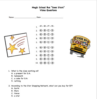 Preview of Magic School Bus Sees Stars Quiz (stars/space) 