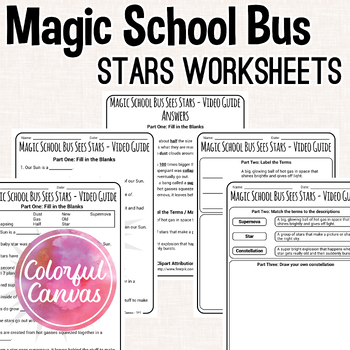 Preview of Magic School Bus Sees Stars | Star Life Cycle Worksheet Video Guide