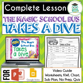 Preview of Magic School Bus TAKES A DIVE Video Guide, Sub Plan, Worksheets CORAL REEFS