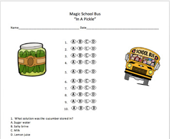Preview of Magic School Bus Video Quiz - In a Pickle 