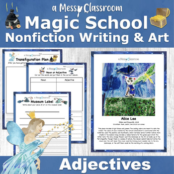 Preview of Magic School Trash to Treasure Nonfiction Writing Adjectives Lesson Art Activity